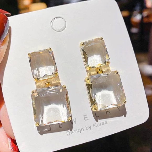 Double Square Luxury Glass Crystal Earrings - Picture 4 of 10